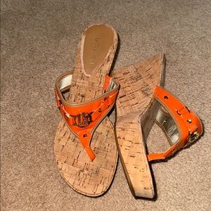 Unisa Vibrant Orange Cork Wedge Sandals